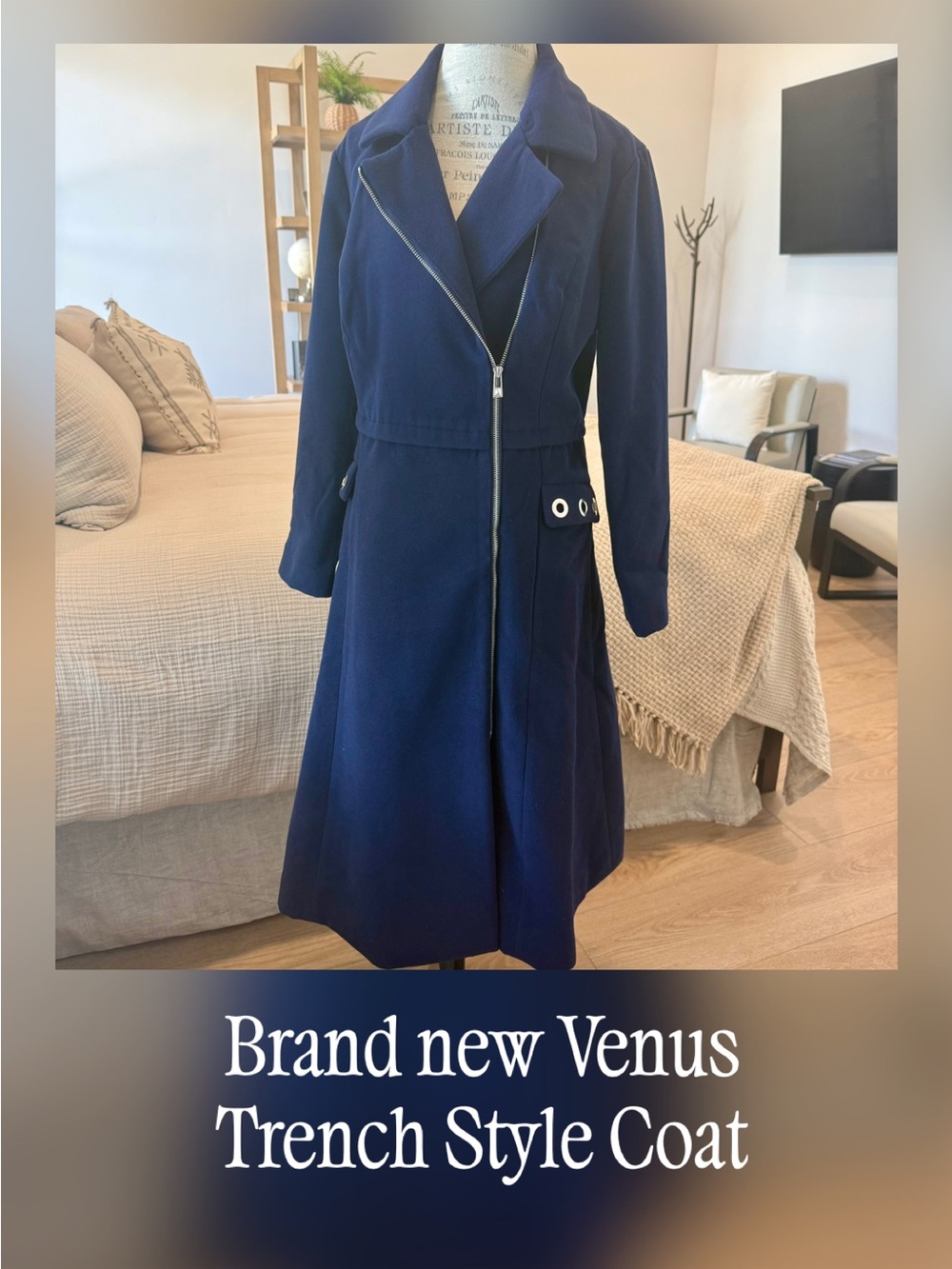 BRAND NEW VENUS-Royal Blue Trench-Style Long Coat